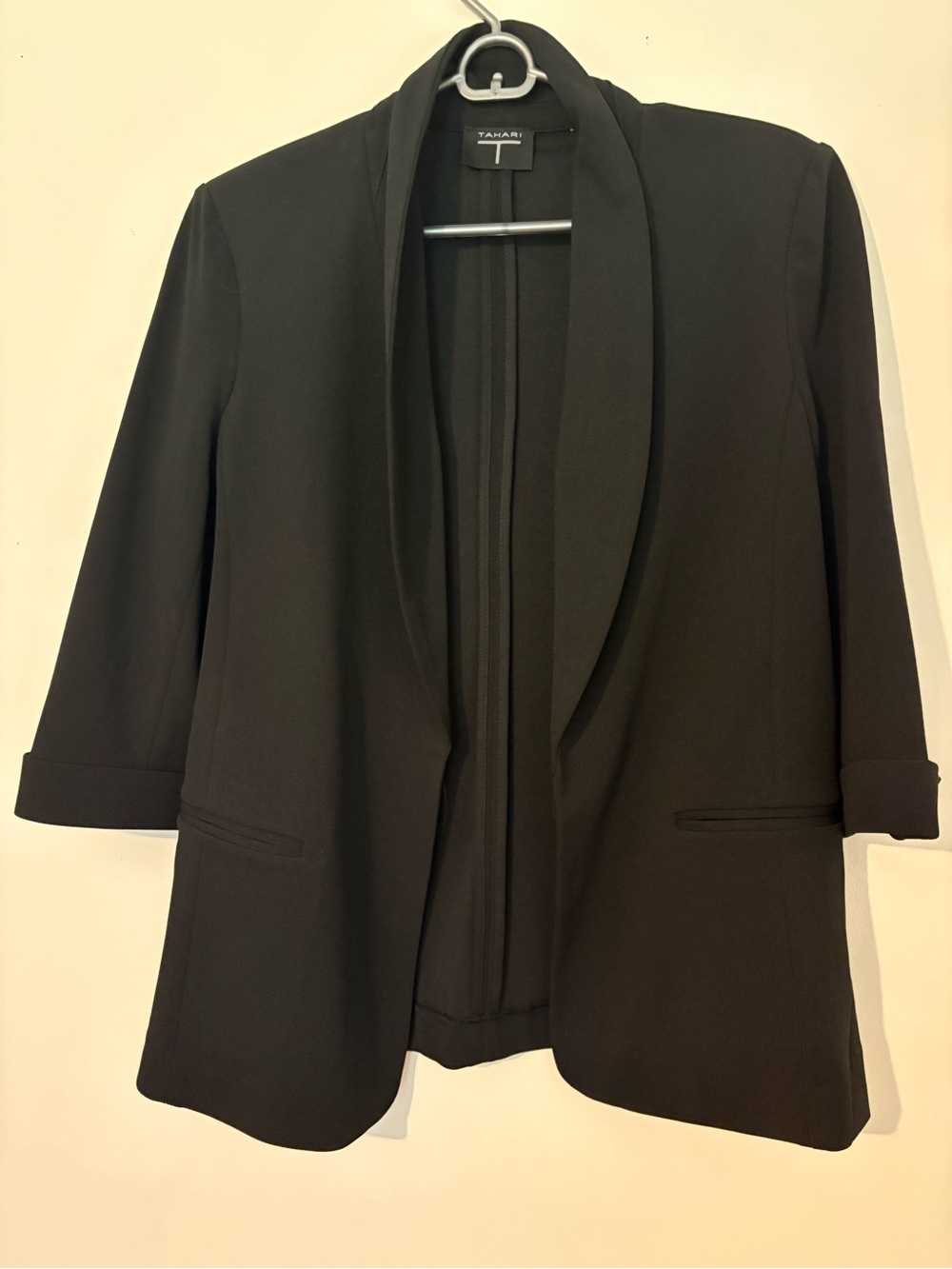 Tahari Black Open-Front Shawl Collar Blazer Jacket Business Casual Minimalist